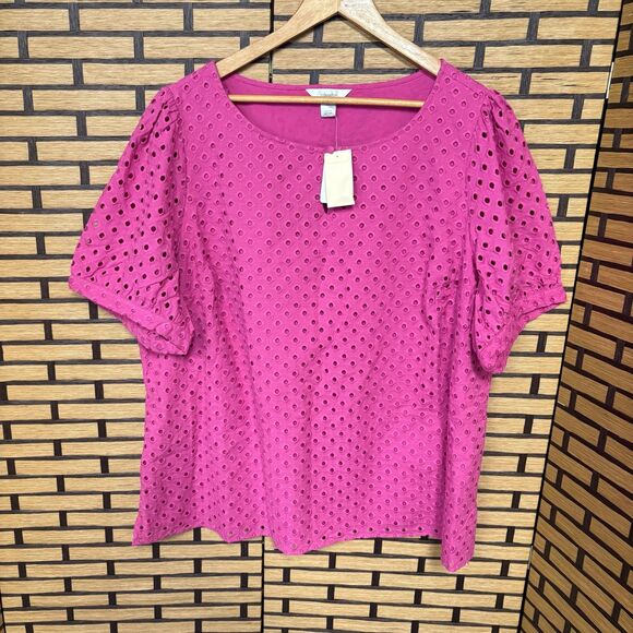 CJ Banks Fuchsia Eyelet Top Size 2X - Picture 1 of 7
